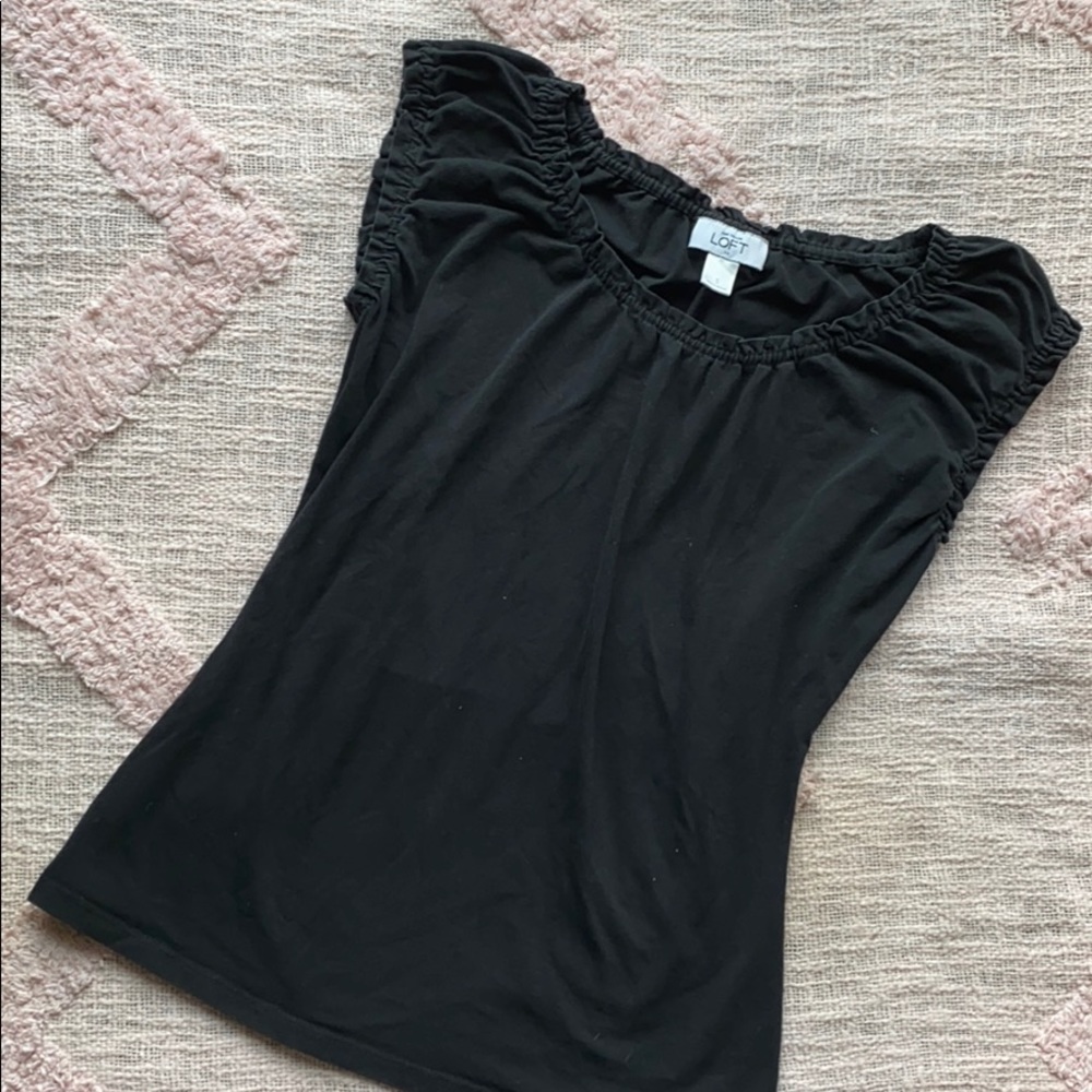 SOLD Ruched Sleeve Black Top Size Small